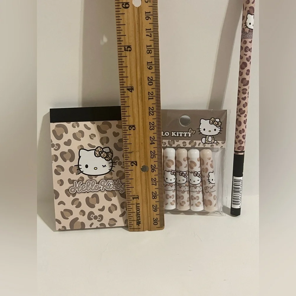 Hello Kitty Brown Leopard Mini Memo Pad, Pencil and Pencil Cap Bundle